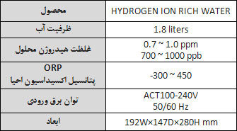 مشخصات پارچ تولید آب غنی از هیدروژن